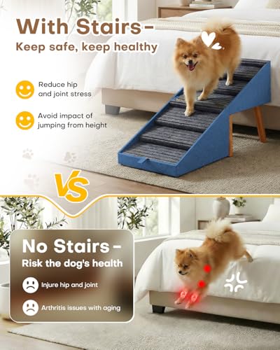 Dog Ramp for Bed & Couch, Dog Stairs 21.06 inches High for Large/Medium/Small Doggie, Foldable 2 in 1 Wooden Pet Steps for Puppy Older and Injured Dogs, Split Ottoman Design, No-Slip Surface - size: 21.06" H-Blue