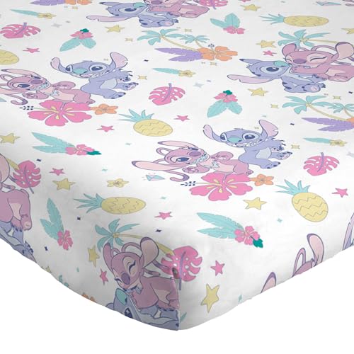 Jay Franco Disney Lilo & Stitch Full Size Sheet Set - 4 Piece Kids Bedding | Super Soft Brushed Microfiber, Deep Pocket, Machine Washable, White Angel Floral Design (Officially Licensed) - color: White - Lilo & Stitch 01, size: 4 Piece Full