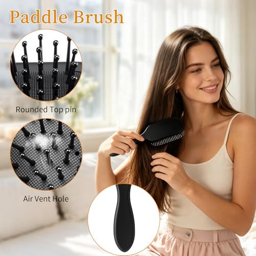 5PCS Hair Brush Comb Set Rat Tail Parting Barber Professional Set for Detangling Paddle Hairbrush WideTooth Comb Perfect for Styling, Grooming