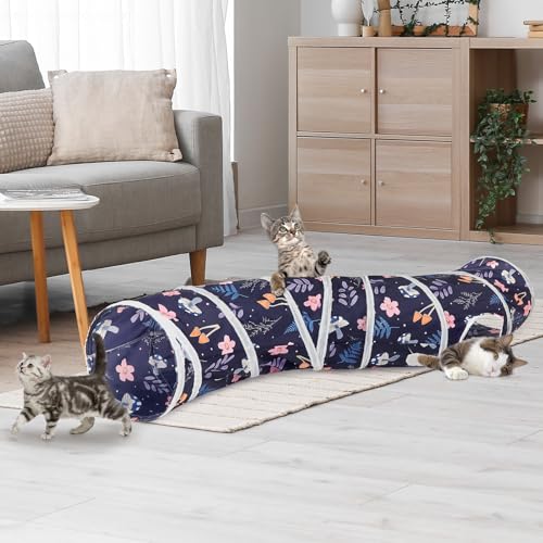 Glittme S-Shape Cat Tunnel, Foldable Cat Tunnels for Indoor Cats | Interactive Bunny Tunnel And Cat Tubes With Crinkle Sounds. Ideal For Kittens, Ferrets And Small Pets To Hide, Play Or Rest - color: Blue Forest
