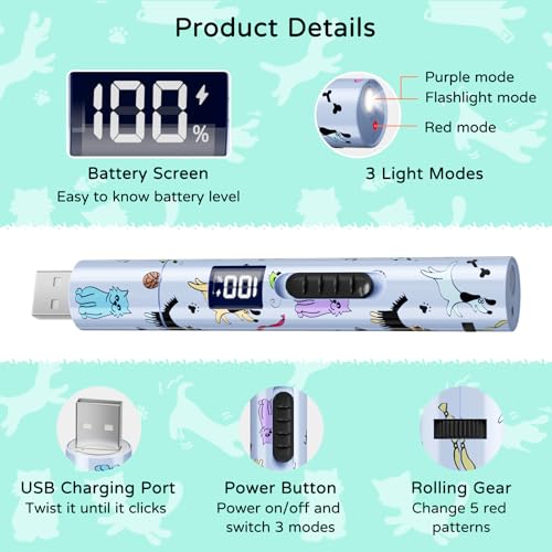 TBTeek Cat Toy, Rechargeable, Battery Screen, Cute Fun Creative Body | 7 Adjustable Patterns for Fun Chase Play Exercise Interactive Kitten Pet Dog Chase Toy - size: 1pc battery display