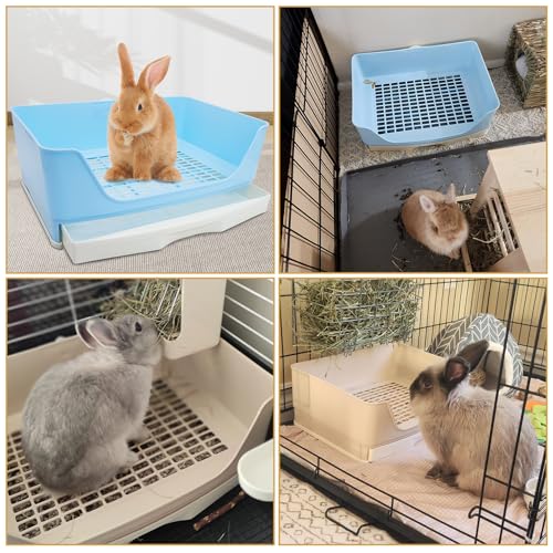 kathson 2PCS Large Rabbit Litter Box Trainer, Potty Corner Toilet with Drawer Bigger Pet Pan for Adult Hamster, Guinea Pig, Ferret, Galesaur, Bunny and Other Animals (Blue,Brown) - size: 2PCS, Brown，Blue