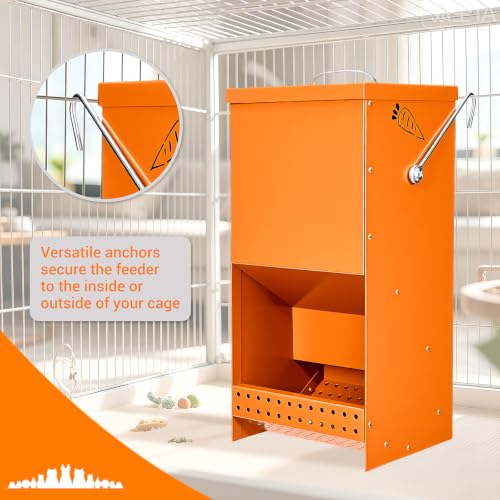 Rabbit Feeders Automatic for Cages,Orange 5 Pound Large Metal Trough Feeder | With Lid Galvanized Steel Outdoor Bunny Food Dispenser for Rabbits Chicken Guinea Pig Pet Other Small Animals