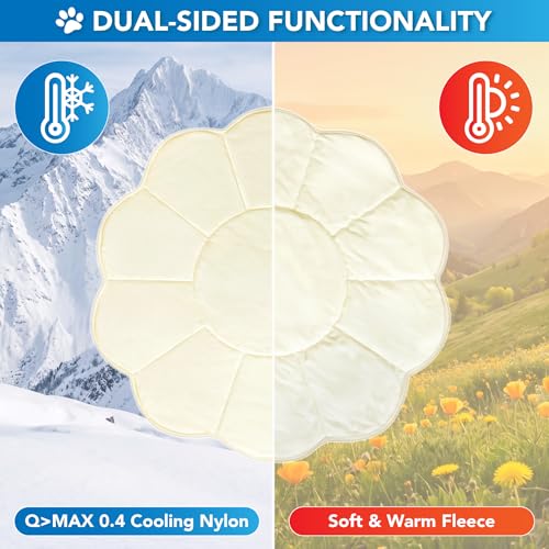 PetAmi Dog Cooling Mat, Flower Shape, Pet Pad with Cooling Nylon & Soft Fleece, Q-Max > 0.4 Reversible All Season Blanket for Dogs & Cats, Large 54x54 in, Beige - color: Beige, size: Large