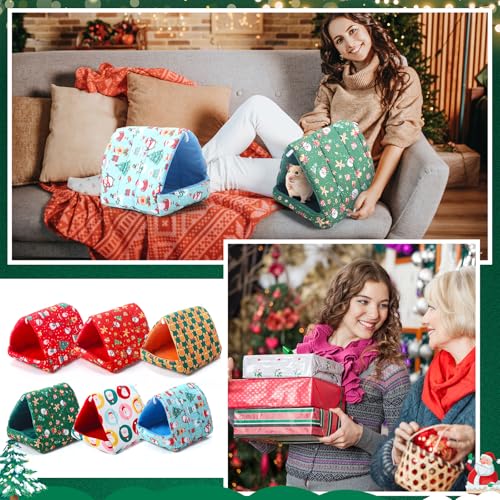 Ripeng 6 Pcs Guinea Pig Hideout Guinea Pig Bed House Rabbit Tunnel Washable Small House Cage Accessories for Hedgehog Mouse Chinchillas Hamster Ferrets Bearded Rats(7.9 Inch Christmas Elements) - style: 7.9 Inch Christmas Elements