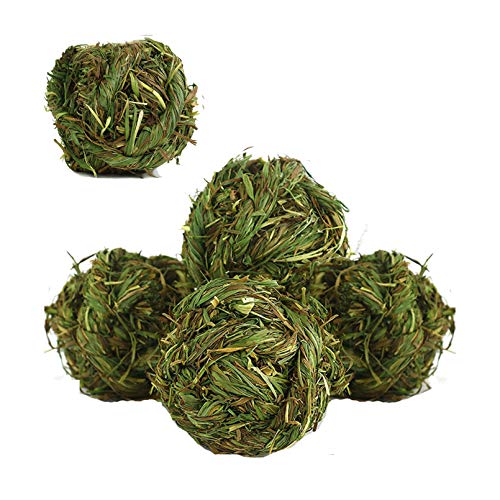 Hamiledyi Rabbit Chew Ball Timothy Grass Grinding Small Animal Activity Play Chew Toys for Bunny Rabbits Hamster Guinea Pigs Gerbils (5 PCS) - size: 5 PCS grass ball