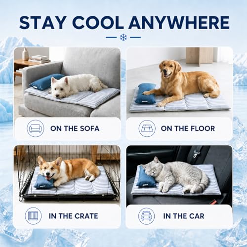 Dog Cooling Mat for Dogs, Cooling Bed for Dogs | 29”×18” Breathable Cooling Mat for Small Dogs, Q-Max 0.485 Portable Washable Pet Cooling Mat for Dog Bed with Pillow - size: Medium（28.4”×18.5”）