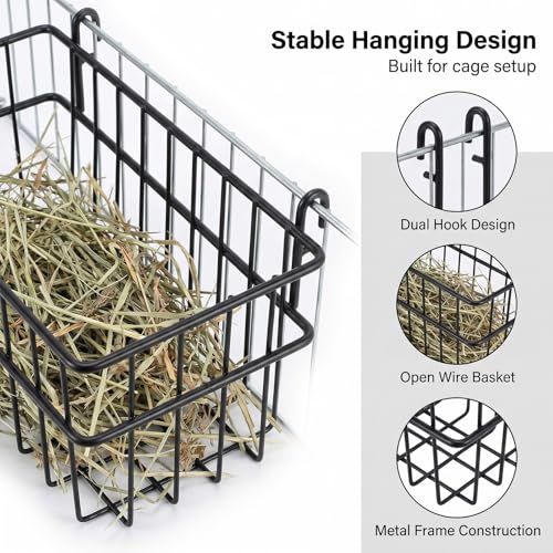 Rabbit Hay Feeder, Metal Wire Basket with Hooks for Guinea Pig Cages | Open wire design keeps hay accessible and helps reduce cage mess for rabbits, guinea pigs and chinchillas.