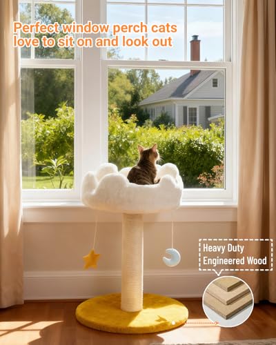 Cloud Cat Tree, Cat Scratching Post with Soft Bed for Kitten | Natural Sisal Posts, Small Cat tree, Kitten Scratching Post, Cute Toys & Catnip, Easy To Clean, Stable Structure, Home Decor - size: 22" with Scratching Post