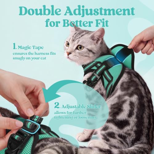 rabbitgoo Cat Harness and Leash Set, Step-in Soft Vest, Green | Escape Proof, Lightweight, Easy-on & Adjustable, Hook & Loop with Buckle, Reflective, for Kittens & Small Cats Walks, S - color: Green, size: S