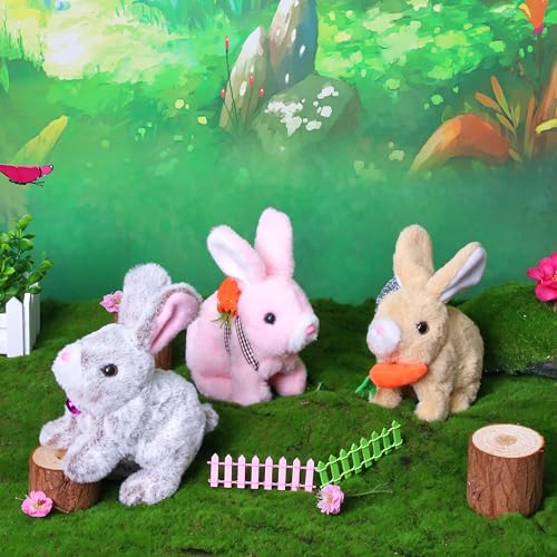 Easfan Talking Bunny Jumping Interactive Plush Toy Gift for Toddlers | Hopping spotted, Moving ears & nose,singing shaking glowing, electric pets,gift for kids - style: Bunny_Grey