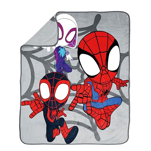 Jay Franco Spidey & His Amazing Friends Plush Throw Blanket - Measures 50 x 60 Inches - Kids Super Soft Fleece Bedding Features Ghost Spider Gwen & Miles Morales - color: Multi - Spidey & Friends