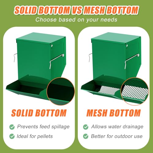 2 Pcs Rabbit Feeder for Cages Small Animal Food Pellet Dispenser with Lid Metal Chicken Grit Oyster Shell Squirrel Feeders Outside(4.7 Inches,Mesh Bottom,Green) - color: Green, size: 4.7 Inches, style: Mesh Bottom