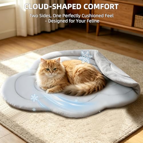 PUPTECK Cat Cooling Mat, 28.5"x19.5" Reversible Cooling & Warm Cat Sleeping Blanket Pad, Soft & Comfortable Summer Pet Cool Thick Cute Bed for Kittens Small Dogs Accessories, Grey Cloud