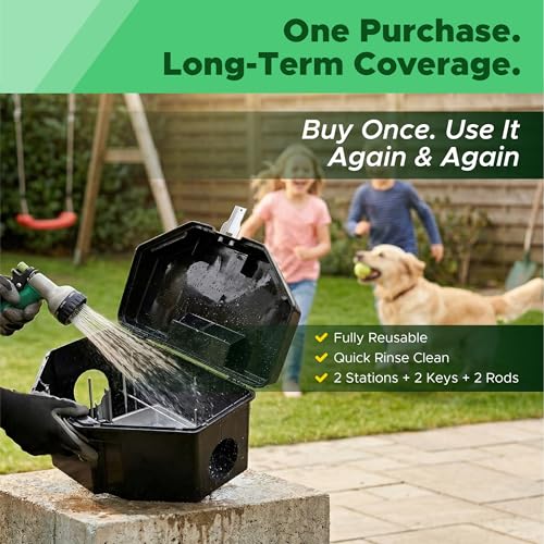 Mouse Bait Station 2 Pack Large Size, Tamper-Resistant Lockable Bait Boxes Indoor Outdoor, Large Rodent Bait Box with Key, Reusable Weather-Resistant Pest Control - size: 2-Pack Large