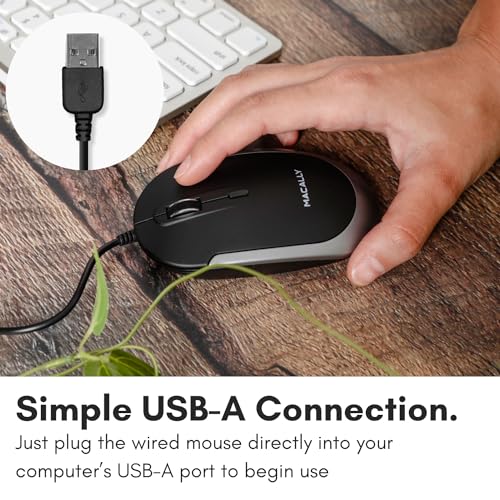 Macally Silent Wired Mouse - Slim & Compact USB Mouse for Apple Mac or Windows PC Laptop/Desktop - Designed with Optical Sensor & DPI Switch - Simple & Comfortable Wired Computer Mice (Space Gray) - color: Black with Space Gray Trim