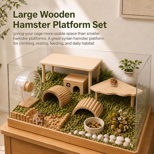Large Hamster Platform Set Wooden Hamster Cage Accessories 2PCS | large size hamster cage platform natural wood hamster hide hamster accessories for Dwarf Syrian Hamsters Gerbils Mice Degus - color: 2PCS