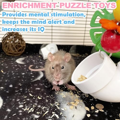 Rat Enrichment Toys, Interactive Foraging Toys for Birds, Rat Cage Accessories Enrichment - Hanging Tube Treat Dispenser | Slow Feeder for Small Animals, Hamsters, Rabbits and Parrots