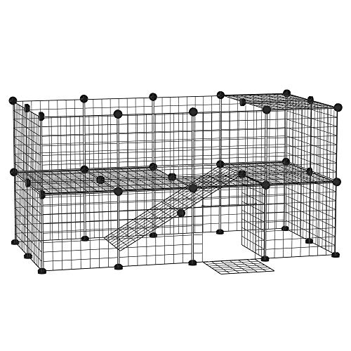 PawHut 36 Panels Small Animal Playpen with Door for Guinea Pigs 14 x 14 in | DIY C&C Cage, Ramp, Portable Metal Wire Yard, Rabbit, Hedgehogs