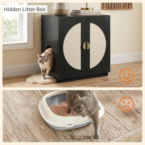 unipaws Tall Cat Litter Box Enclosure for Tall or Top Entry Litter Box | Hidden Litter Box Cover with Shelves, Kitty Enclosed Litter Box Cabinet, Cat Box Furniture - color: Black