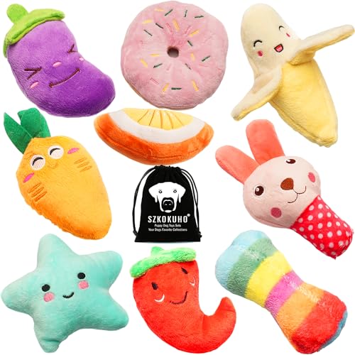 Squeaky Dog Toys for Small Medium Dogs, 9 Pack Stuffed Puppy Teething Toys | Assorted Soft Plush Dog Toys Bundle, Built-In Squeakers, For Puppies Entertainment & Interactive Play ﻿