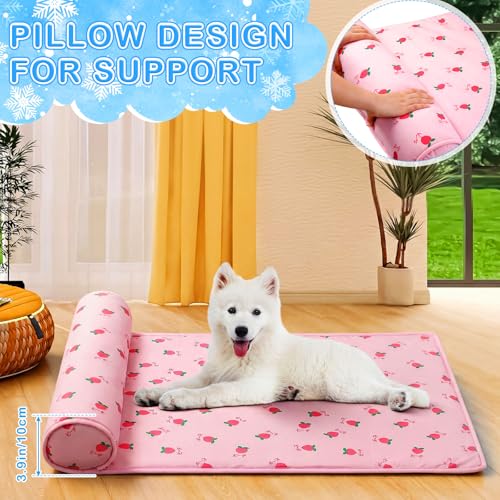 DoubleFill 4 Pack Cooling Pet Mats 15.7" x 23.6" Cooling Dog Beds with Supportive Pillow Self Ice Washable Cool Pads Summer Cat Sleeping Pad with Storage Bag for Summer Crate Floor (Small, Pink) - size: Small, style: Pink