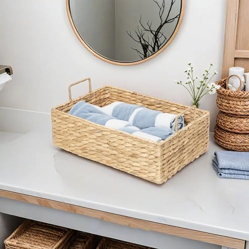 Handmade Water Hyacinth Woven Storage Basket with Lid, Multi - Functional Wicker Organizing Baskets (Set of 2) - size: Large and Small (Set)