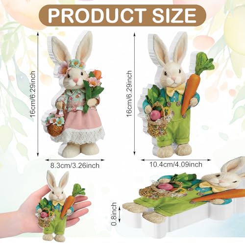 DoubleFill 2 Pcs Easter Bunny Figurine Easter Wooden Bunny Figurines Table Decoration for Spring Gifts Home Office Centerpiece Decor Party Supplies - style: Trendy Style