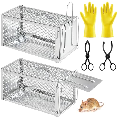 2 Pack Humane Rat Trap Cage, Live Chipmunk Rodent Cage Indoor Outdoor | Humane Rat Trap Cage Reusable Metal Mouse Trap for Rats, Mice