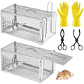 2 Pack Humane Rat Trap Cage, Live Chipmunk Rodent Cage Indoor Outdoor | Humane Rat Trap Cage Reusable Metal Mouse Trap for Rats, Mice