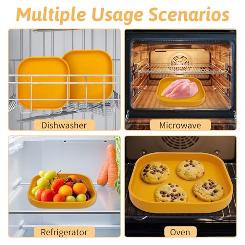 Fhiny 2PCS Silicone Cat Bowls Set 5.9 x 5.9 in Shallow Dog Dish Whisker Friendly Cat Food Plate for Dry & Wet Food Dishwasher Safe Non-Slip Pet Feeding Bowls for Kittens and Puppies (Yellow) - color: Yellow