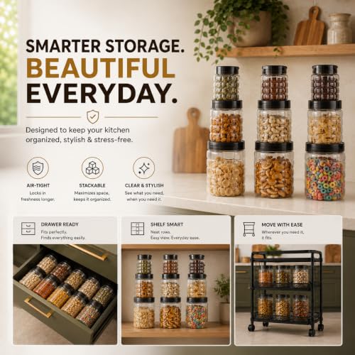 Cello Checkers Plastic PET Canister Set, 18 Pieces, Clear