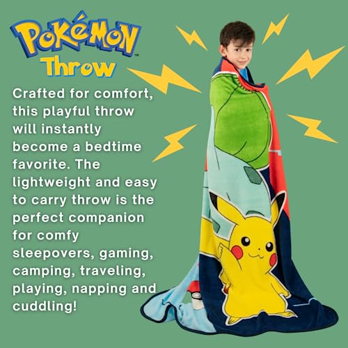Pokemon Anime Pikachu and Bulbasaur Kids Bedding Super Soft Micro Raschel Throw, 46 in x 60 in, (Official Licensed Product) By Franco - color: Pokemon, size: 46 in x 60 in