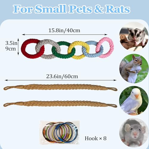 Sugar Glider Climbing Rope Toys Rat Cage Hanging Toys Small Animal Climbing Rings Cage Accessories for Flying Squirrel Sugar Glider Hamster Parrots - size: 3 Pcs