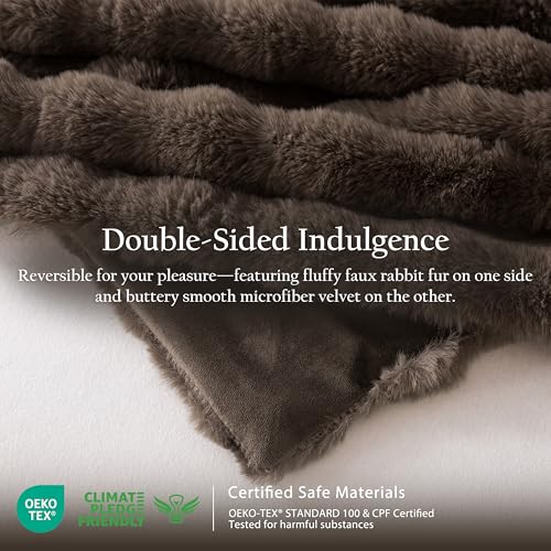 WDCOZY Luxury Bubble Throw Blanket, Brown Faux Rabbit Fur Mink Plush Throw for Couch Sofa Bed, Super Soft Fluffy Cozy Decorative Blanket, Thick and Warm, Living Room Decor, Twin 60x80 inches - color: Solid - Brown, size: Twin (60" x 80")