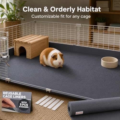 LUFTPETS Waterproof Guinea Pig Cage Liner Roll, 18"x79", Cut to Fit EVA Mat for Bunny & Small Animal Cages, Reusable & Non Slip Rabbit Bedding, Ideal for Reptile Enclosures, Includes 5 Stickers, Gray