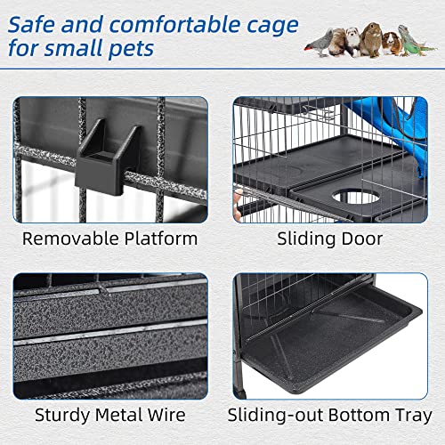HABUTWAY 45''H Metal Small Animal Cages, Rolling Chinchilla Cage with Removable Ramps, Lagre Cage for Chinchillas/Guinea Pigs/Rabbit, Ferret Cages with Hammock & 4 Tiers, Black - size: 20.5"L x 20.5"W x 44.7"H