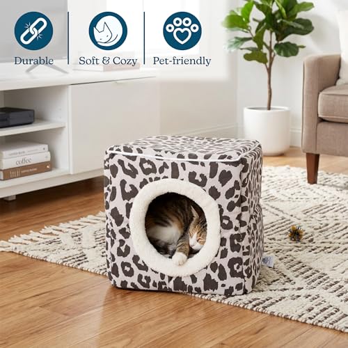 Cat House - Indoor Bed with Removable Foam Cushion - Cat Cave for Puppies, Rabbits, Guinea Pigs, and Other Small Animals by PETMAKER (Animal Print) - color: Gray Animal Print