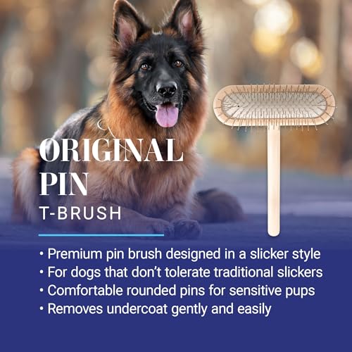 Chris Christensen Original Series 27 mm T-Brush - Dog & Cat Grooming Brush, Groom Like a Professional, Stainless Steel Pins, Lightweight Beech Wood Body, Ground and Polished Tips - size: 27mm-Regular