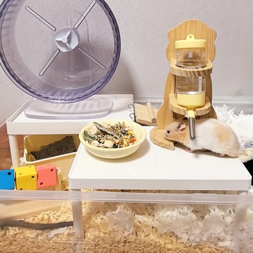 Hamiledyi Hamster Cage Platform Plastic Syrian Hamster Platform with Wood Ladder Stand Climbing Toy for Gerbil Mice Sugar Glider Rat