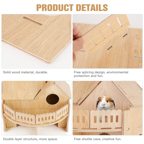 Wooden Hamster Cage, Hamster Habitat for Syrian, Dwarf Gerbils, Mice, Lemmings, Degus or Other Small Pets (13.3 x 11.1 x 10.6 inches) - size: 13.3 x 11.1 x 10.6 inches