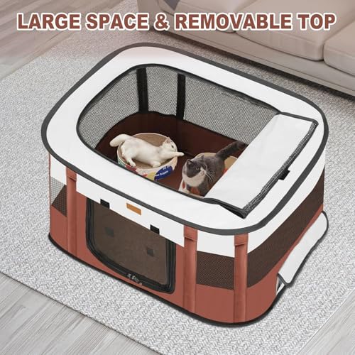Dog Playpen - Foldable Cat Play Pens for Pubby,Kitten, Rabbit,Portable Pet Tent with Carring Bag for Indoor/Outdoor Travel Camping (Brown-Large) - color: Brown, style: Large
