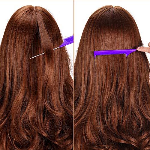 Leinuosen 3 Pack Rat Tail Comb Carbon Fiber,Purple | Steel Pin Tail for Sectioning, Heat Resistant Teasing, Pick Comb for Women Wig Styling, Fishtail Design for Salon Updos - color: Purple