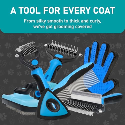 Maxpower Planet Pet Grooming Brush, Shedding Undercoat Rake, Dogs | Blue, Double-Sided Deshedding & Detangling, Rubber Non-Slip Handle, For Cats, Gloves Included - color: C1 - Brush & Gloves, size: Large