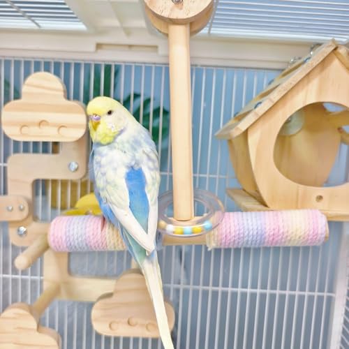 Bird Swing for Cage,Rust Sound Interactive Hanging Bird Toy Perch,Wooden Exercise Cockatiel Toys,Bird Cage Accessories Perch,Parrot Perch Stand for Conure,Budgie,Cockatiel,Lovebird,Canary,Finch - color: Perch