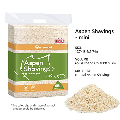 Niteangel Aspen Shaving Hamster Beddings for Syrian Dwarf Hamster Gerbil Mice Degu Rat Rabbit Bunny Guinea Pig Chinchilla Hedgehog or Other Small Pets (65L - Mini) | Respiratory-Friendly & Encourage Digging Instinct - DIY Tunnel System for Syrian Dwarf Ha