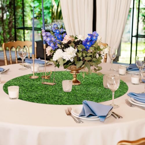 Simulated Grass Round Table Mat 20 Inch Artificial Grass Tabletop Decor for Wedding Party Banquet Indoor Outdoor Use, PVC Placemat