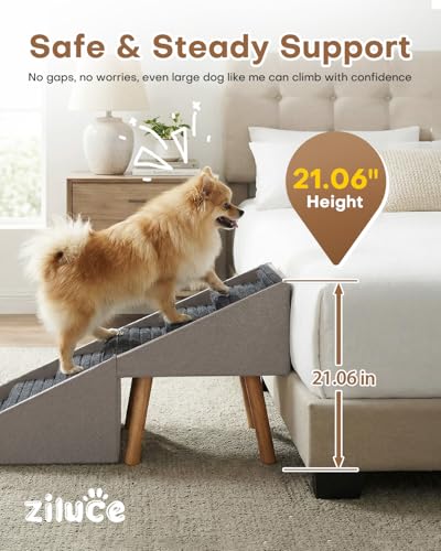 Split Ottoman Dog Ramp for Bed and Couch, 21.06" H Non Slip Dog Stairs for Small Medium Large Dogs Cats Puppies Joint Support, 2 in 1 Foldable Wooden Pet Steps for Senior/Injured Dogs, Space Saving - size: 21.06" H-Hemp Green