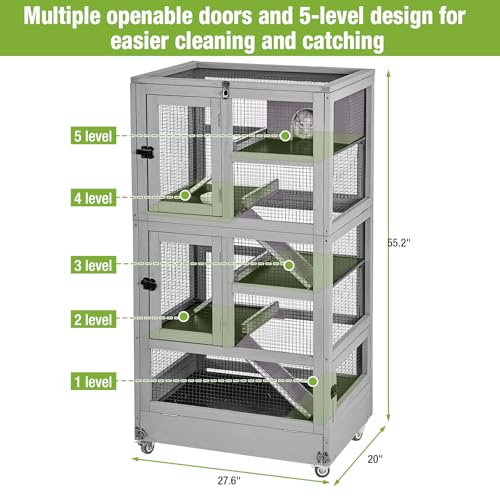 GUTINNEEN Ferret Cage Anti-Chewing Guinea Pig cage with Wheels Chinchilla Cage Metal Frame Small Animal Cage,Lizard,Squirrel Chameleon,Gerbils 5 Levels