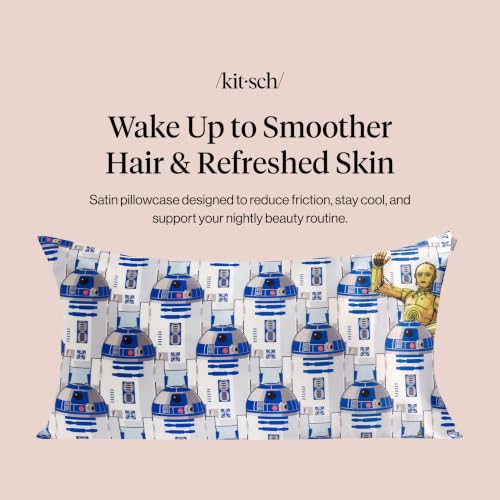 Kitsch x Star Wars R2-D2 & C-3PO Satin Pillowcase, Size 19x36 | Softer Than Silk Pillow Cases, Smooth Cooling Satin Pillow Case for Hair and Skin, Wrinkle-Free, Machine Washable - color: R2-d2 & C-3po, size: King (1 Pack)